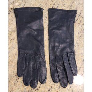 Vintage Womens Size M 7 Black Leather Formal 10.5" Long Gloves Silky Lined